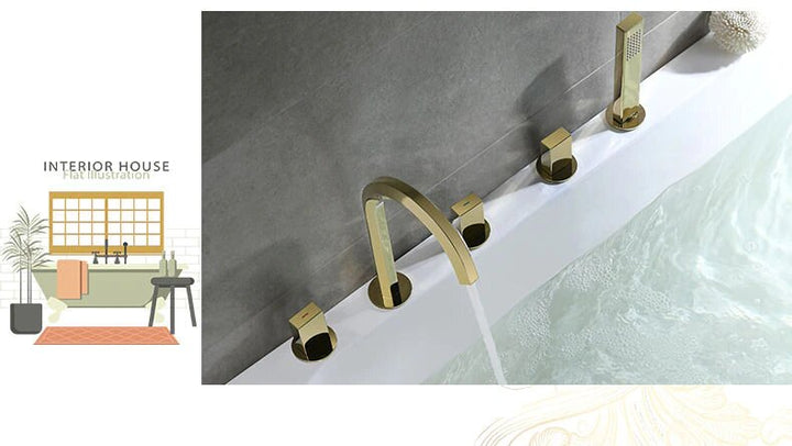 Barcelona Rose Gold- Gold Polished Deck MountBathtib Filler Faucet Set