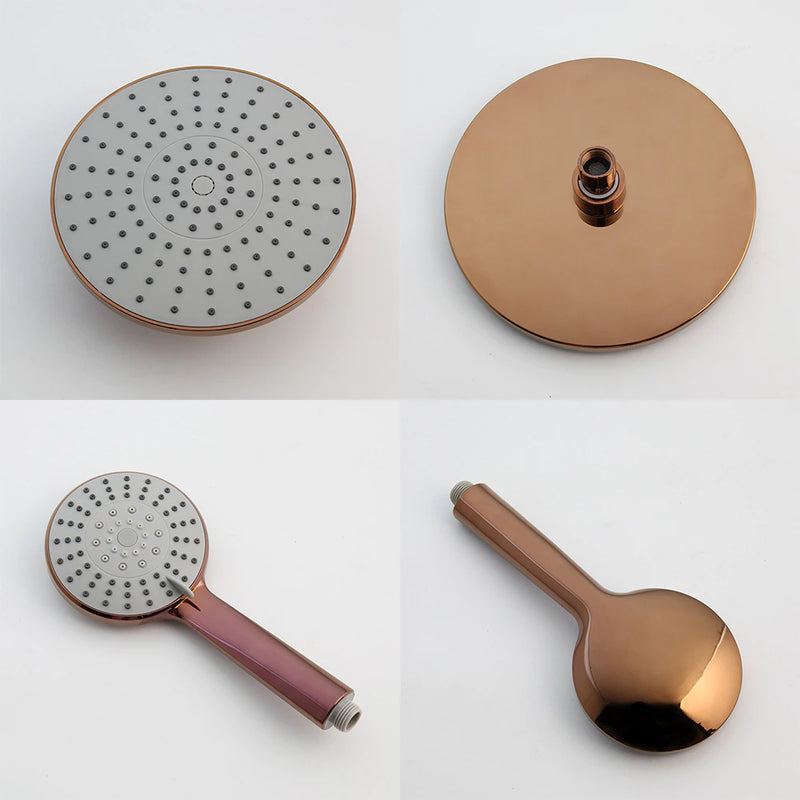 Rose gold polished Pressure balance 9" inch  round rain head with 2 way function shower kit