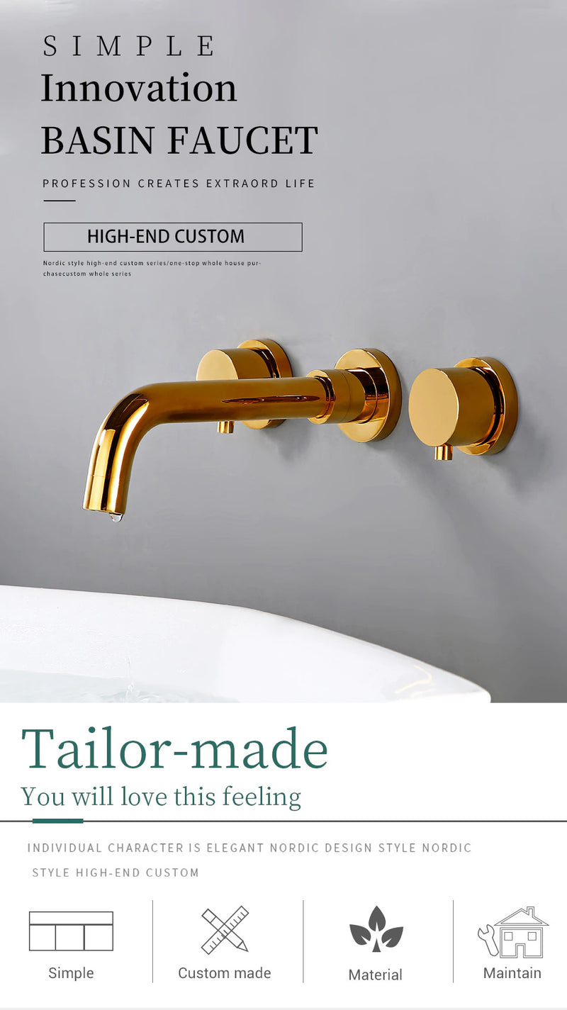 Gold Polished wall mounted bathroom faucet