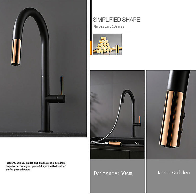 Black with rose gold polished smart touchless pull out dual sprayer kitchen faucet