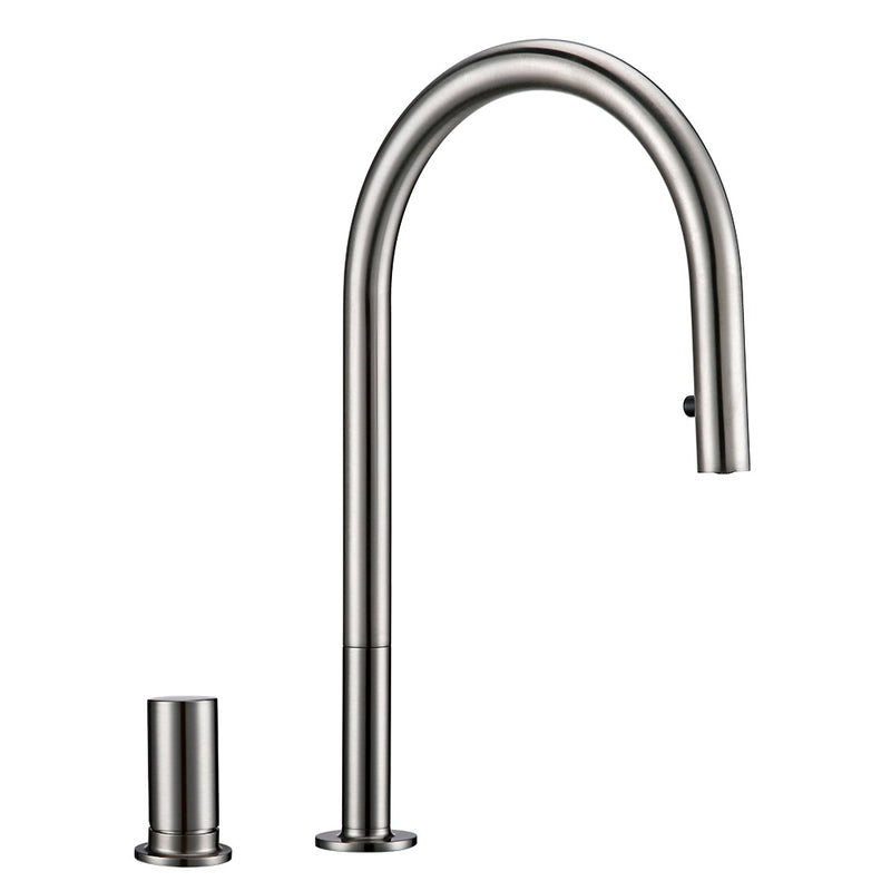 BAROLO-Black-Grey Gun-Brushed gold tall kitchen island separate lever control dual sprayer kitchen faucet