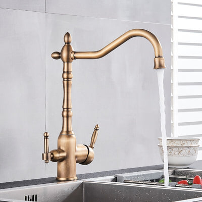 Gold Polish brass Victorian 2 way reverse osmosis and kitchen faucet