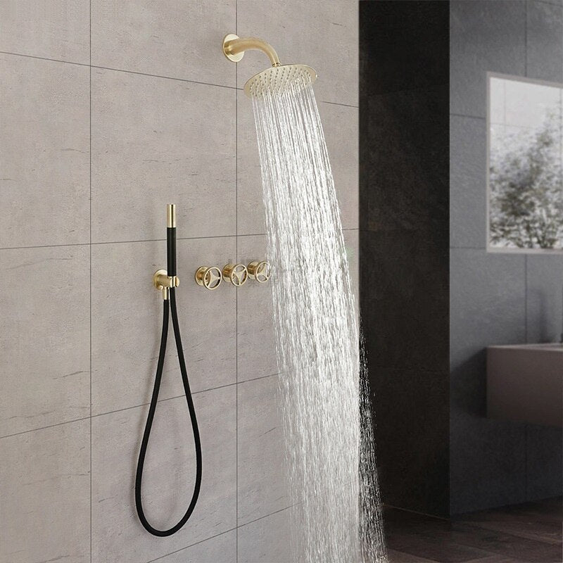 Bergen-Nordic design brushed gold 3 seperate volume control pressure balance 2 way shower kit