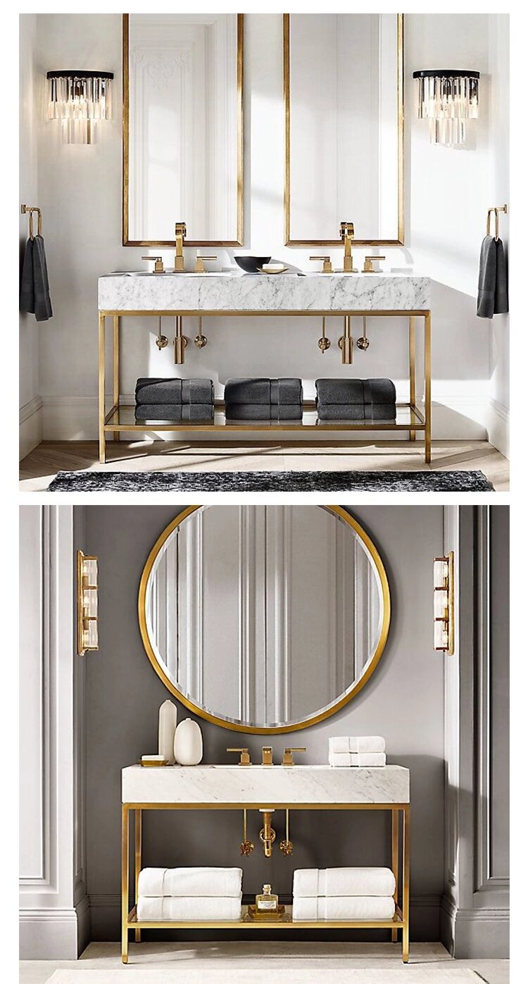 Athena-Modern Exposed Marble with brushed Gold Freestanding Console Bathroom Vanity Console