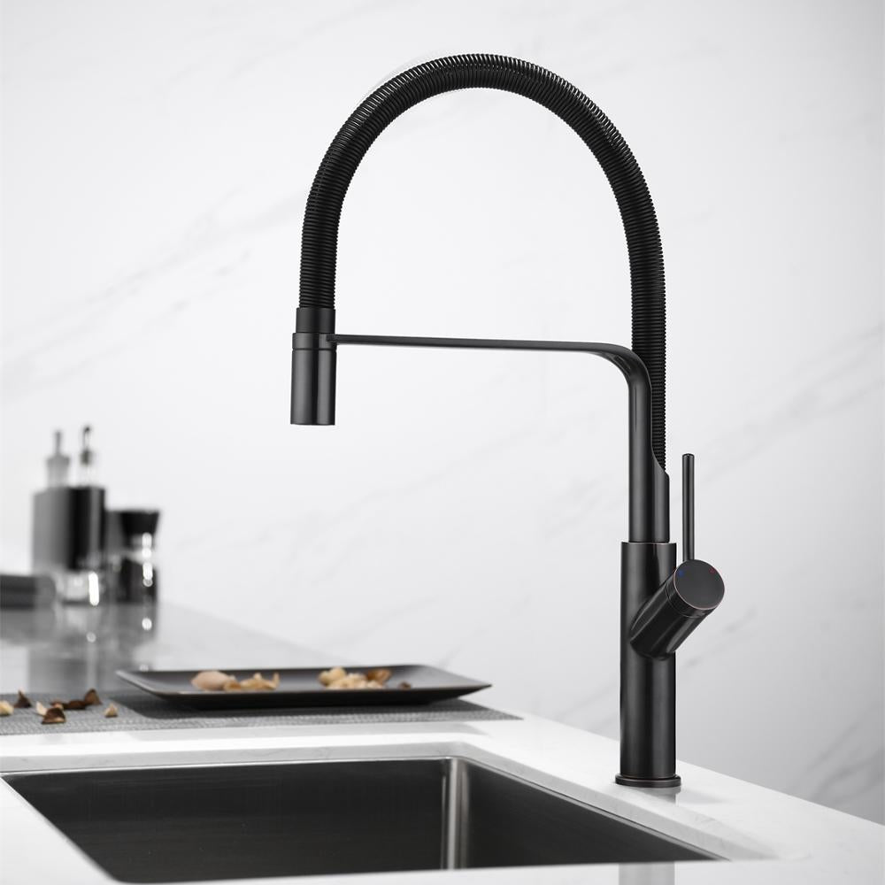 Nordic Design Black-Chrome Tall Chef Kitchen Faucet with dual spray