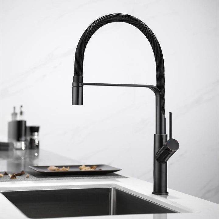 Nordic Design Black-Chrome Tall Chef Kitchen Faucet with dual spray