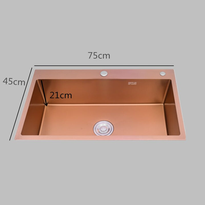 Cafe-Copper Brushed Rose Gold Top Mount Drop In Stainless Steel 16 Gauge -Single Bowl Kitchen Sink