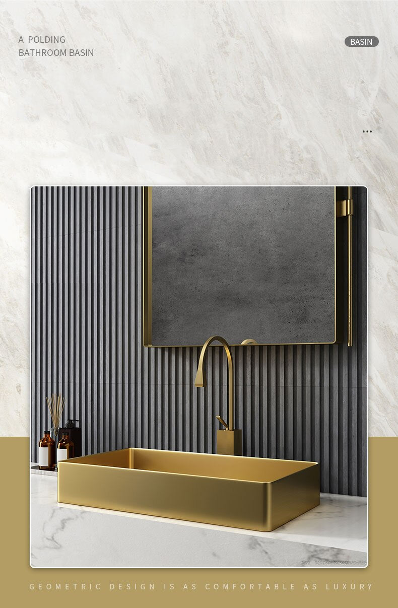 Gun Grey - Brushed Gold- Black  Rectangular Stainless Steel Sink