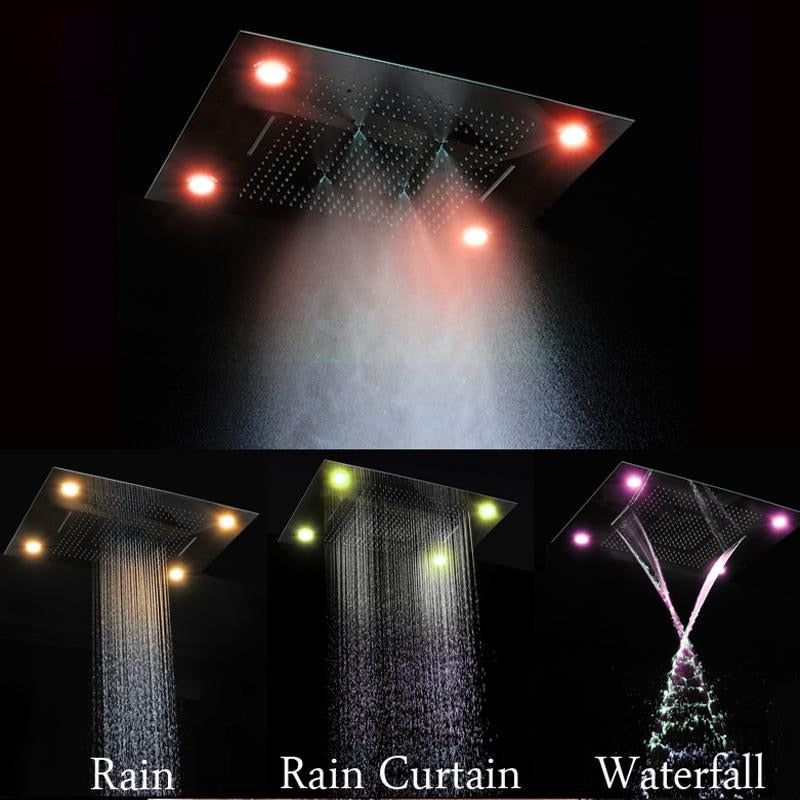 Monsoon Monster Rain Shower Head 32"x24" LED smart Bluetooth Thermostatic 5 way function for rain,waterfall,mist and Monsoom with hand spray and 6 body jets completed shower kit