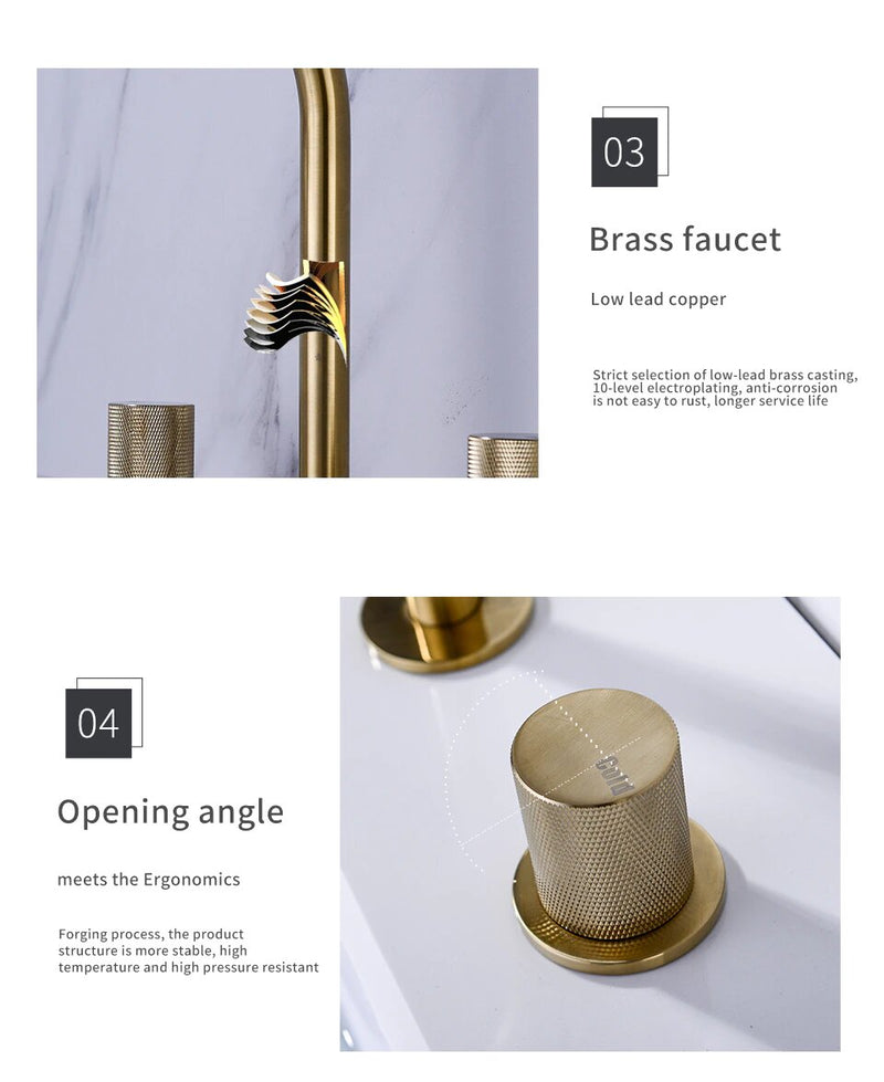 Brushed Gold 8" Inch Wide Spread Bathroom Faucet