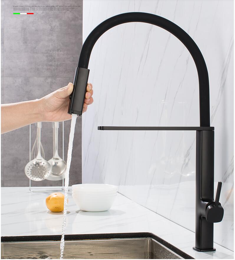 Cordoba-New Italian Design 2023 Black-Chrome Swivel and Dual Spray Pull Out Kitchen Faucet