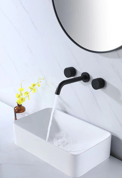 Black wall mounted 2 handles bathroom faucet