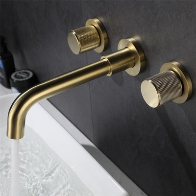 Brushed gold wall mounted with 2 handles bathroom faucet