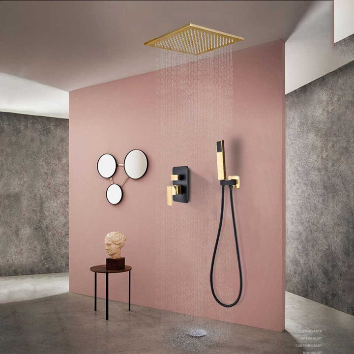 Black with gold polish two tone 2 way function diverter shower kit
