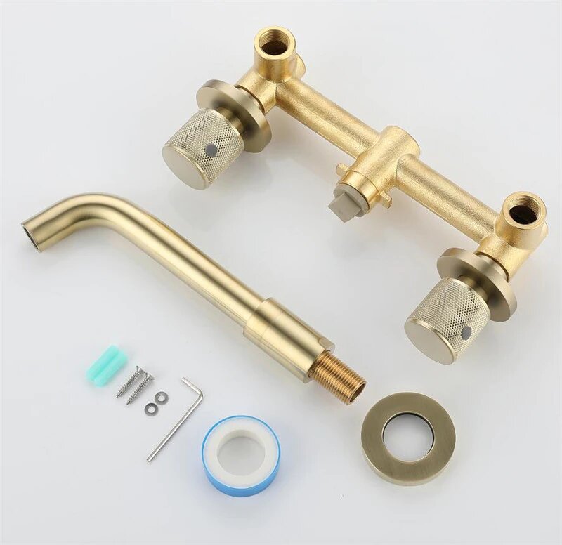 Brushed Gold Wall Mounted Bathroom Faucet