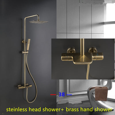 Brushed gold exposed shower system