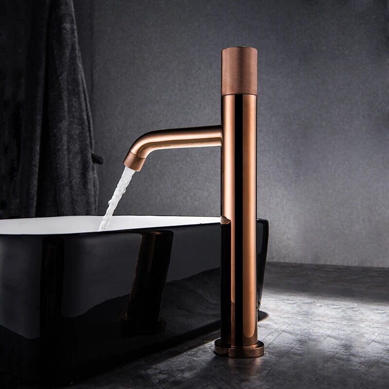 Matte Black and Rose Gold Tall Vessel Sink Faucet