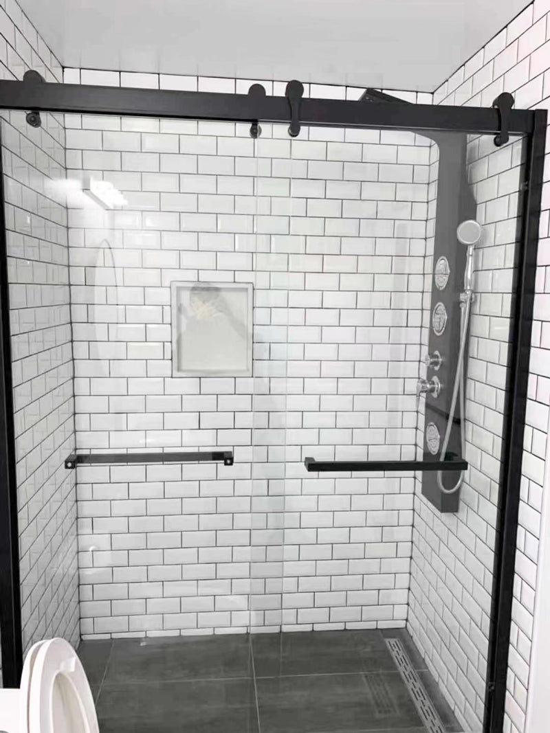 Black Framed Two Side Slide Door Tempered Shower Glass Door 8mm