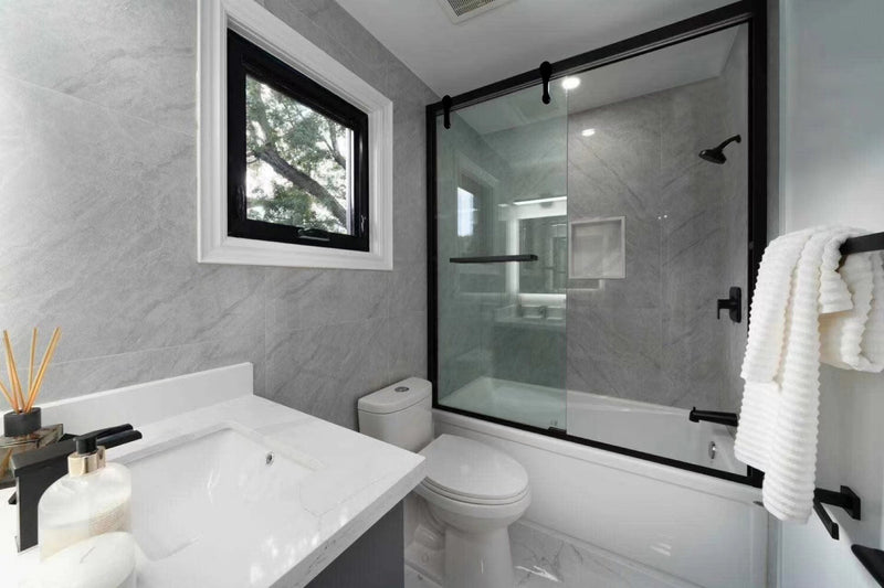 Black Tub Framed Two Side Shower Glass Door Open 8mm