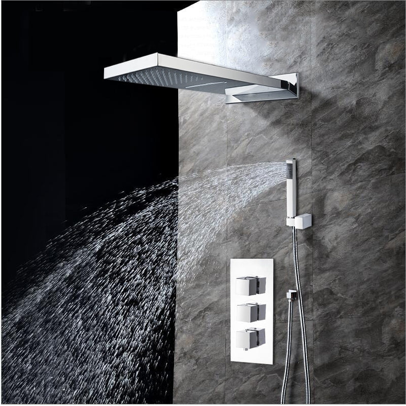 Chrome Thermostatic Waterfall 3 Way Function shower kit