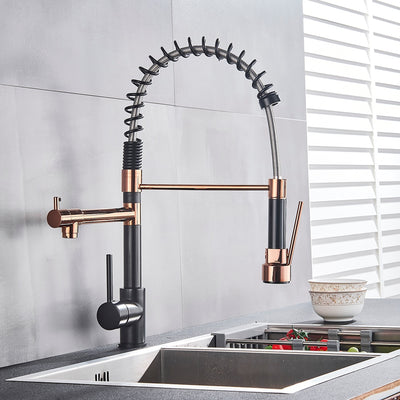 Rose gold with Black Kitchen Chef Pot Filler and Dual Pull Out Sprayer Faucet