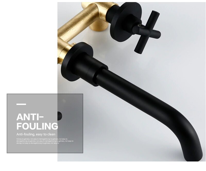 Matte Black Cross Handles Wall Mounted Tub Filler  Faucet