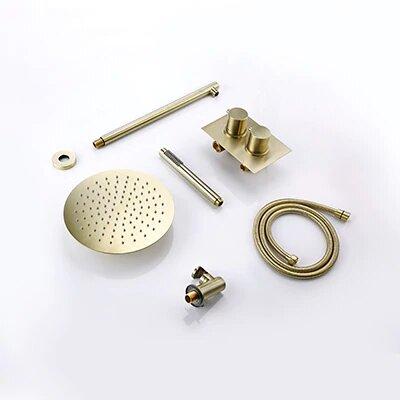 Brushed Gold Round Thermostatic with 2 way function diverter Shower Kit