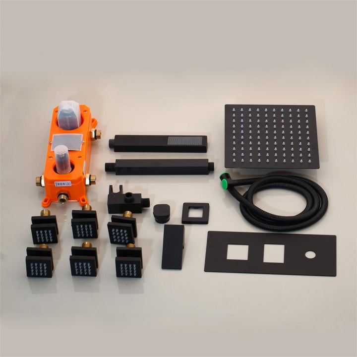 CSA Certified-Black Digital Temperature Control Display 3 Way Mixer Valve Shower With 6 Body Sprayer Massage Jet Kit-CSA