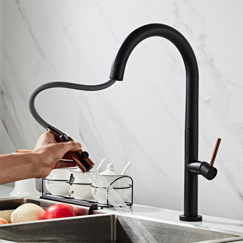 Black with Rose Gold  Manual Dual Sprayer Kitchen faucet