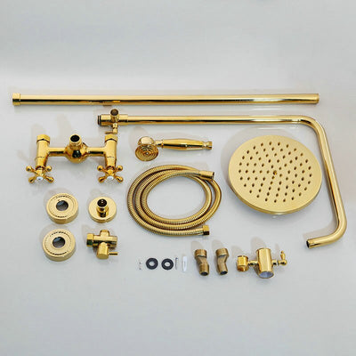 Gold brass polish Victoria exposed shower system kit