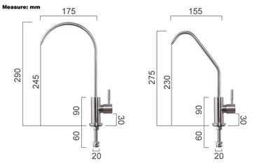 Reverse osmosis cold water filter faucet black, white and brushed gold color