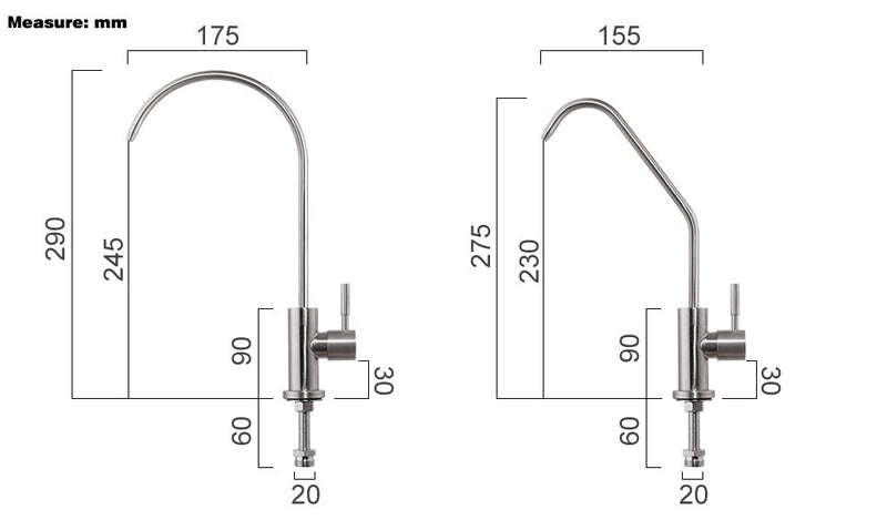 Reverse osmosis cold water filter faucet black, white and brushed gold color