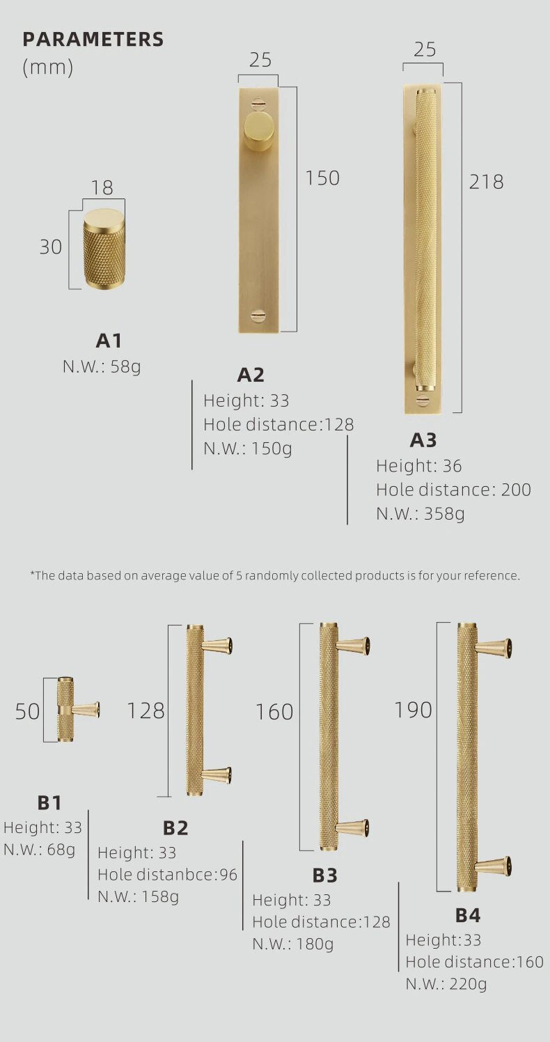 Brushed gold cabinet door handles and knobs