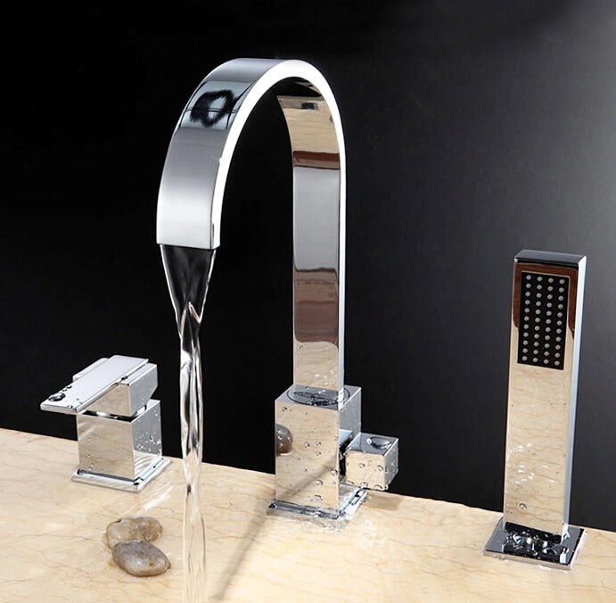 Twisted Chrome 3 holes bathtub filler faucet set