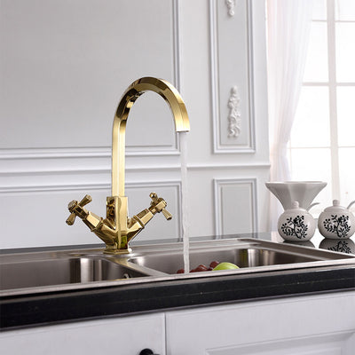 Gold Polished Cross Handle Bar Kitchen Faucet