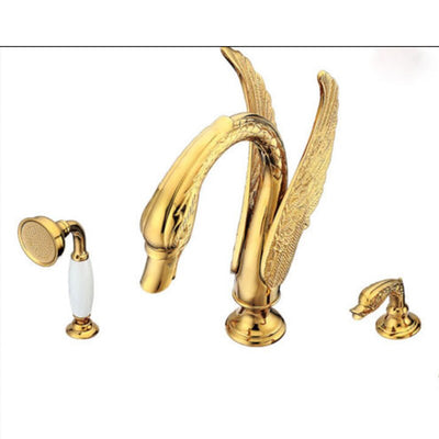 Gold polish swan 5 pcs deck mount bathtyb filler faucet set