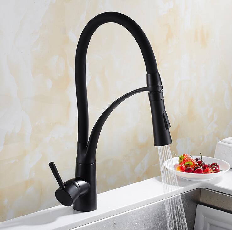 Red with black dual spray pull out kitchen faucet