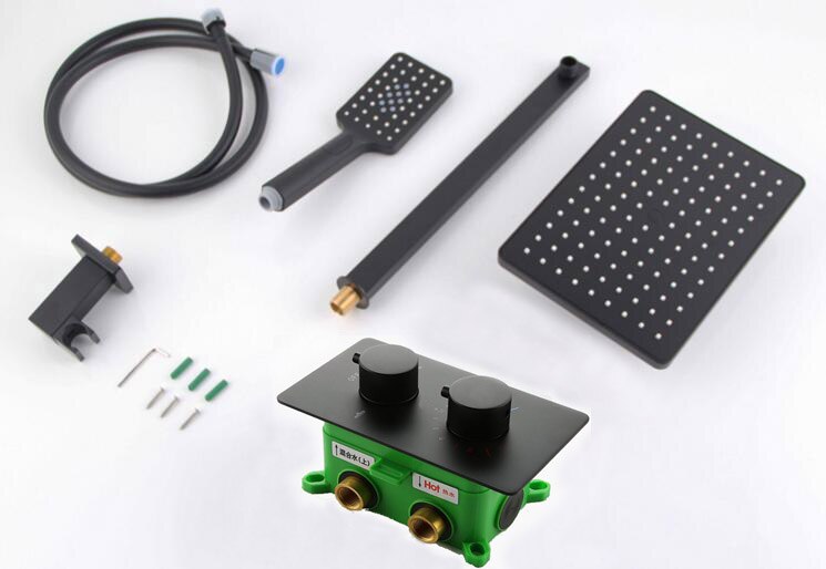 Black Thermostatic 2 Way Control Diverter Shower Kit