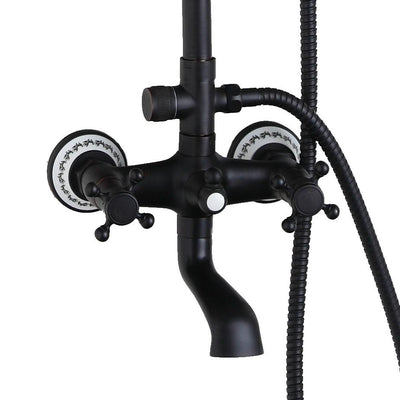 Oil rubbed bronze Victoria Antique 8" Inch rain head , hand spray and tub swivel spout with real porcelain handles cover 3 way shower system kit
