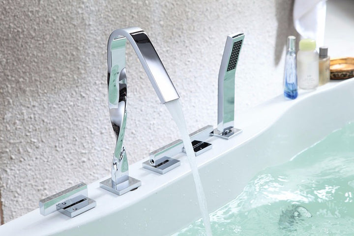 Twisted chrome deckmount bathtub filler faucets kit