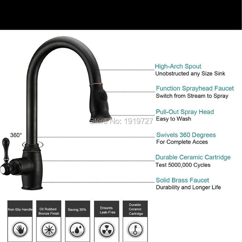 Traditional Victorian Kitchen Faucet with Pull Out Dual Sprayer