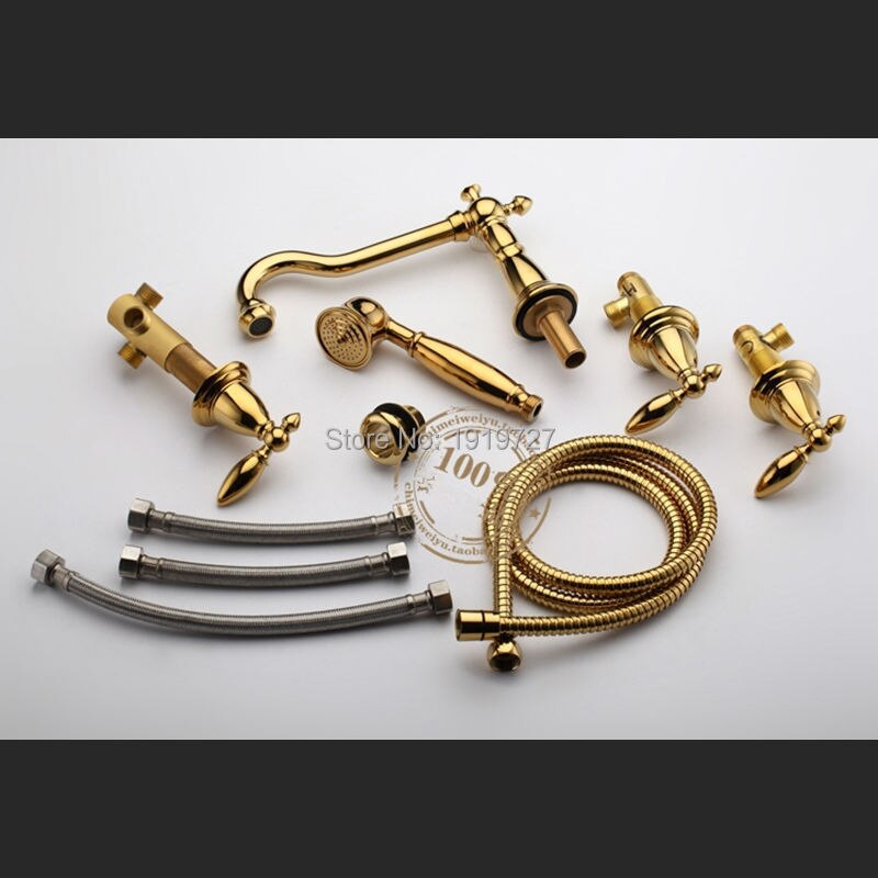 Gold Brass Polish Victoria Roman deckmount Bathtub Filler Faucet 5 holes