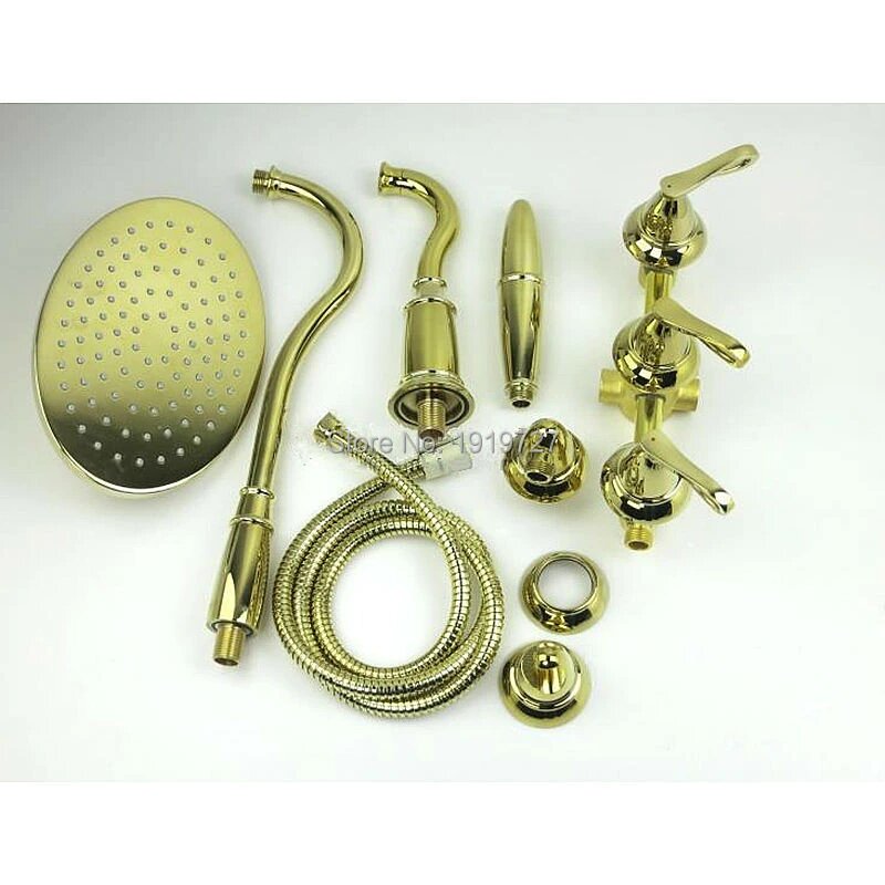 Gold polished antique victoria 3 way function shower kit