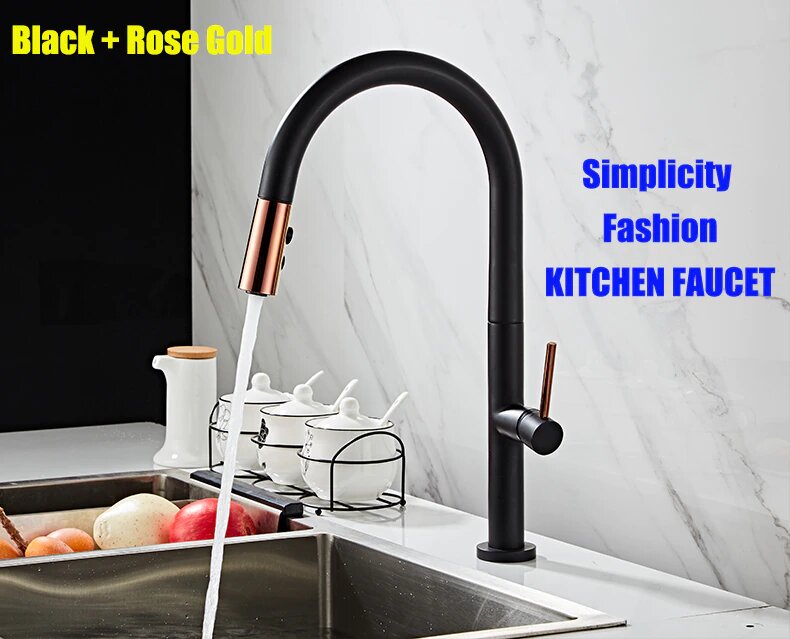 Black Rose Gold and  White Rose Gold Manual Pull Out  kitchen faucet