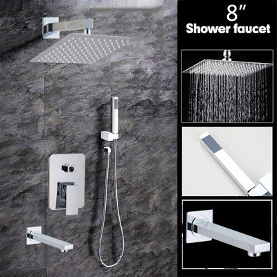 Brushed Nickel Square LED Rain Shower Kit 2 or 3 way function diverter kit