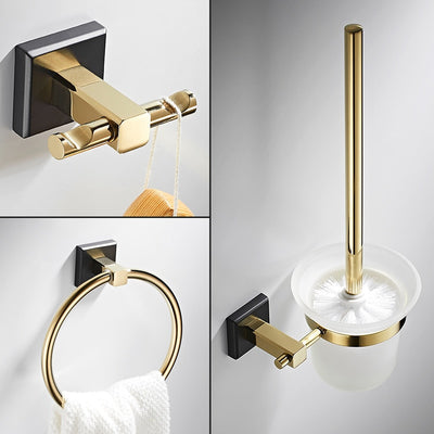 Black with gold polished bathroom accessories