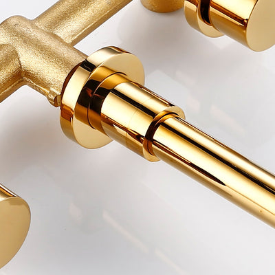 Gold polished brass wallmounted with 2 round knobs bathroom faucet