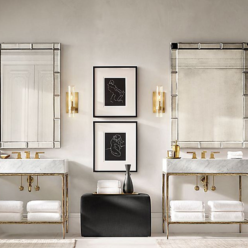 MILANO-Modern Exposed Console Brushed Gold Metal Steel Trim with 6" Natural Marble Bianco Carrera Marble Set