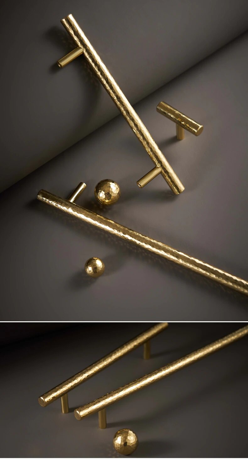 Nordic Gold polished hammered cabinet door handles and knobs