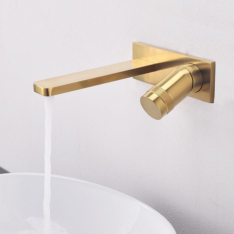Brushed gold wall mounted single lever bathroom faucet